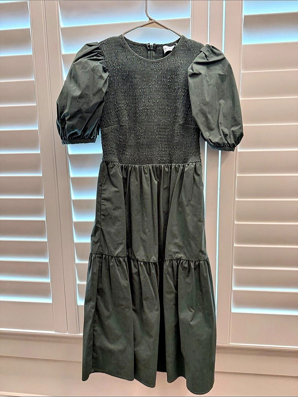 Tuckernuck Olive Cotton Tiernan Dress Puff Sleeve Green XS